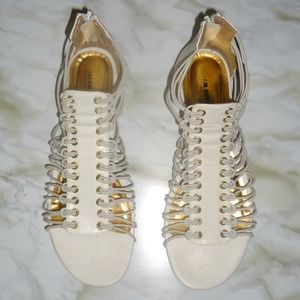 White and Gold Gladiator Sandals